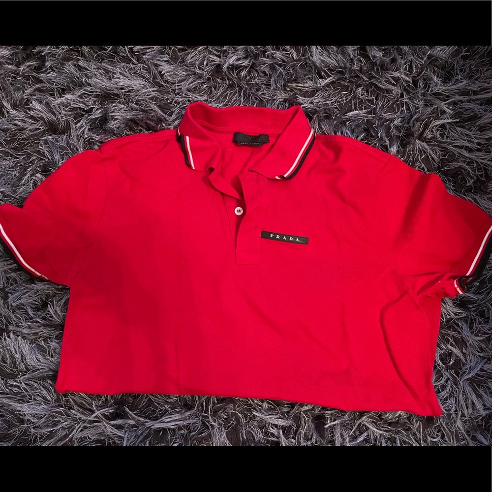 Red Mens Prada Polo Shirt Size Md.